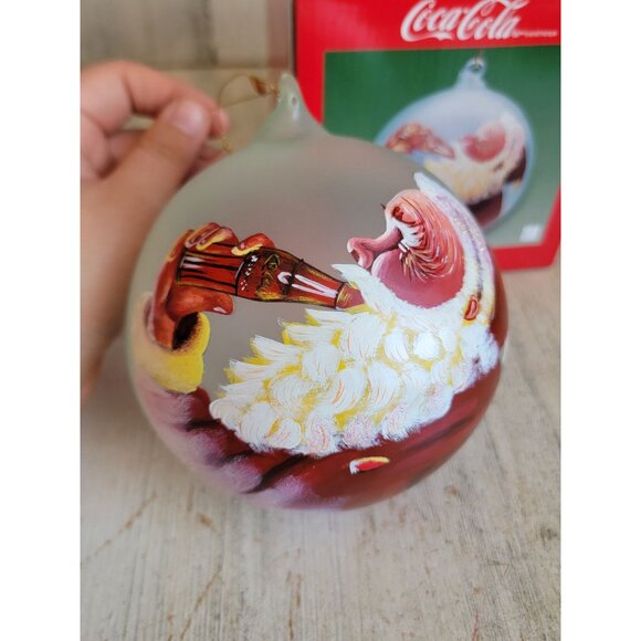 Vintage large Coca-Cola Santa Claus ornament ball Xmas set glass - Picture 2 of 12